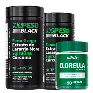 2 Potes 100PESO Black + <br class='desk'> 1 Pote Clorella