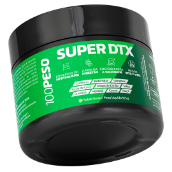 Dois potes na cor preta e rótulo verde de emagrecedor natural Super DTX 100PESO